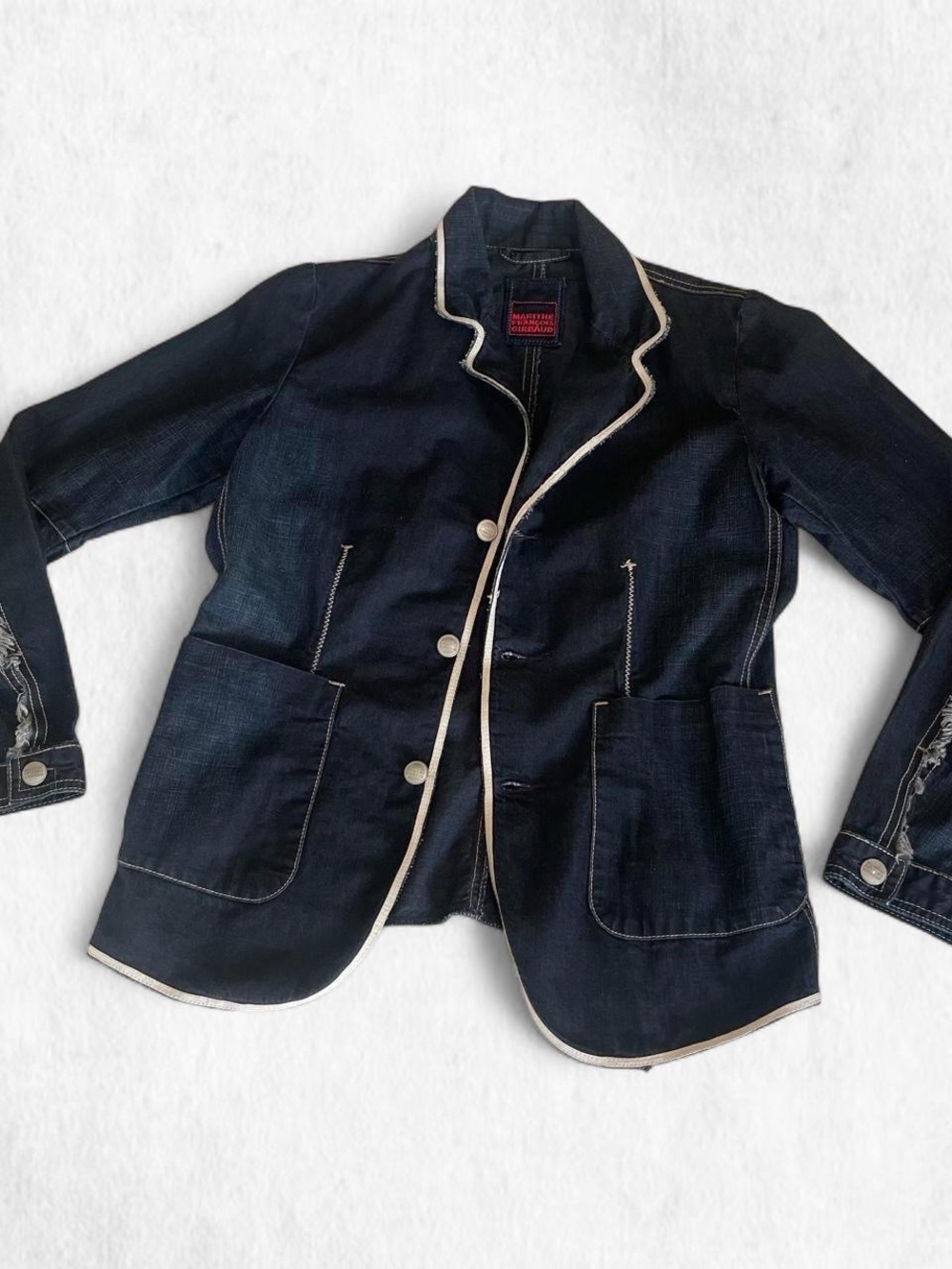 Marithe Francois Girbaud Dark Indigo Denim Jacket with Cream Piping